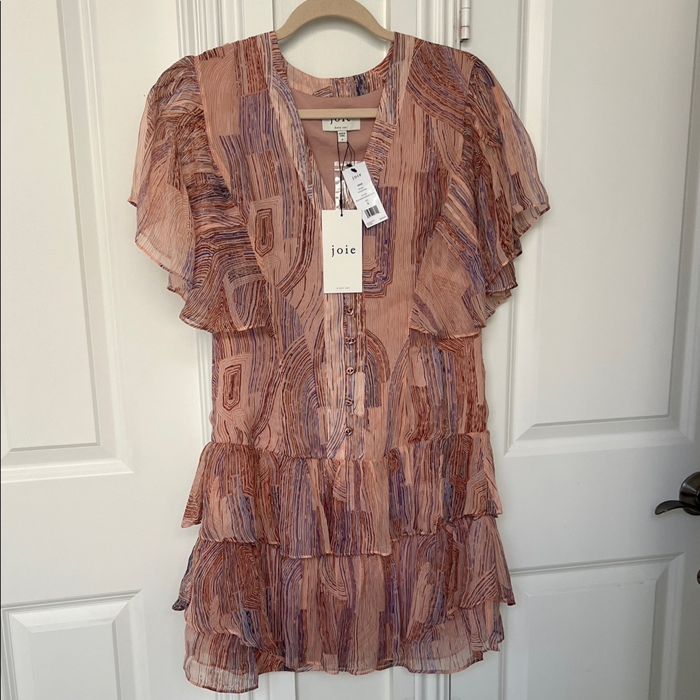 NWT Joie Peach and Purple Ruffle Mini Dress